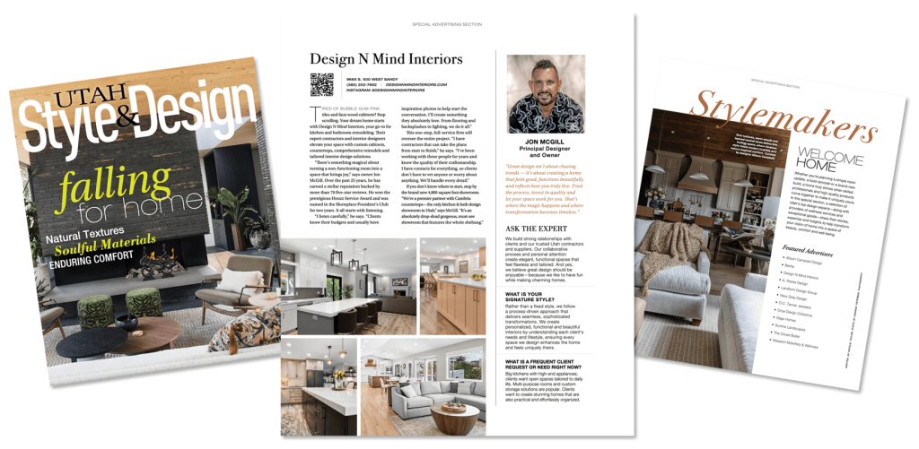 Design N Mind interiors featured in Utah Style and Design magazine